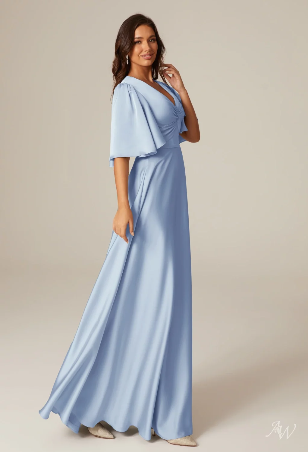 carolina blue dresses AW.Bridal A-line V-Neck Floor Length Short Sleeves Satin Plus Size Dress Size 16 Color:Red and Black