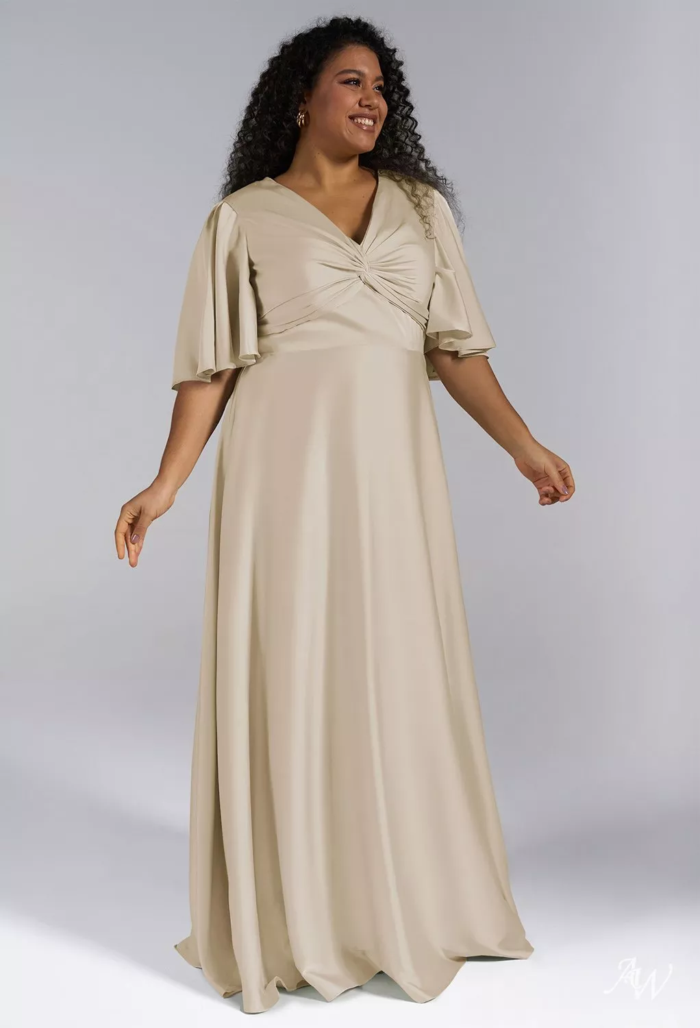 plus size satin champagne bridesmaid dresses AW.Bridal A-line V-Neck Floor Length Short Sleeves Dress Size 4 Bride dresses Color:Muted Satin Ivory colourway-joyce Purple Bridesmaid Dresses With a bridesmaid dress designed