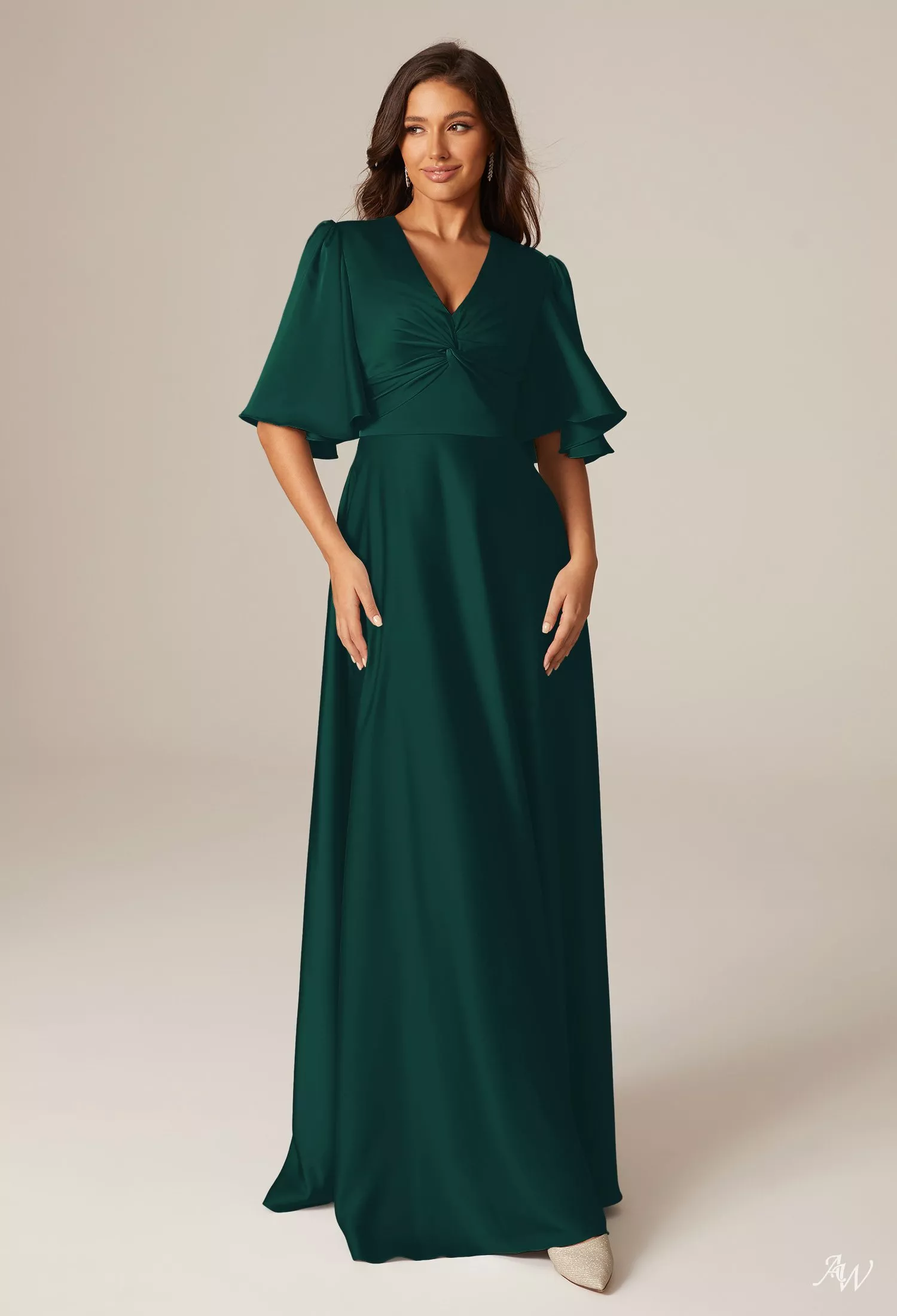 hunter green a line dress AW.Bridal A-line V-Neck Floor Length Short Sleeves Satin Plus Size Dresses Size 4 Color:Custom Color (Special Instructions for Seller） CUT-OUT Pearl Pink Mother of you can not miss
