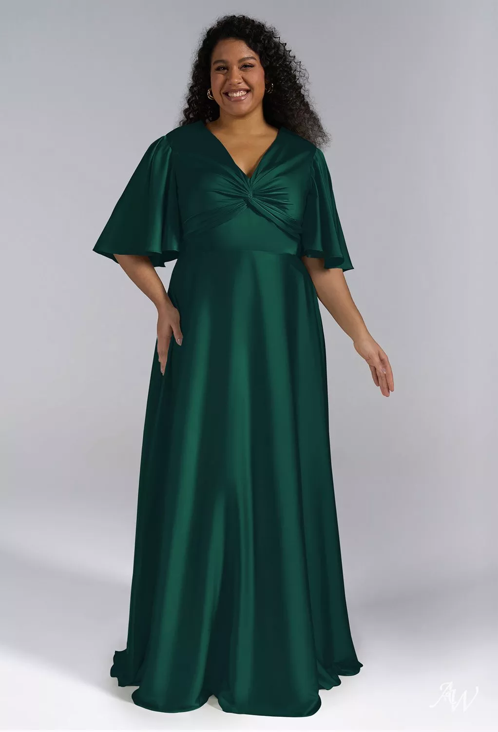 AW Elinore Satin Charmeuse Hunter Green Bridesmaid Dresses | AW.Bridal