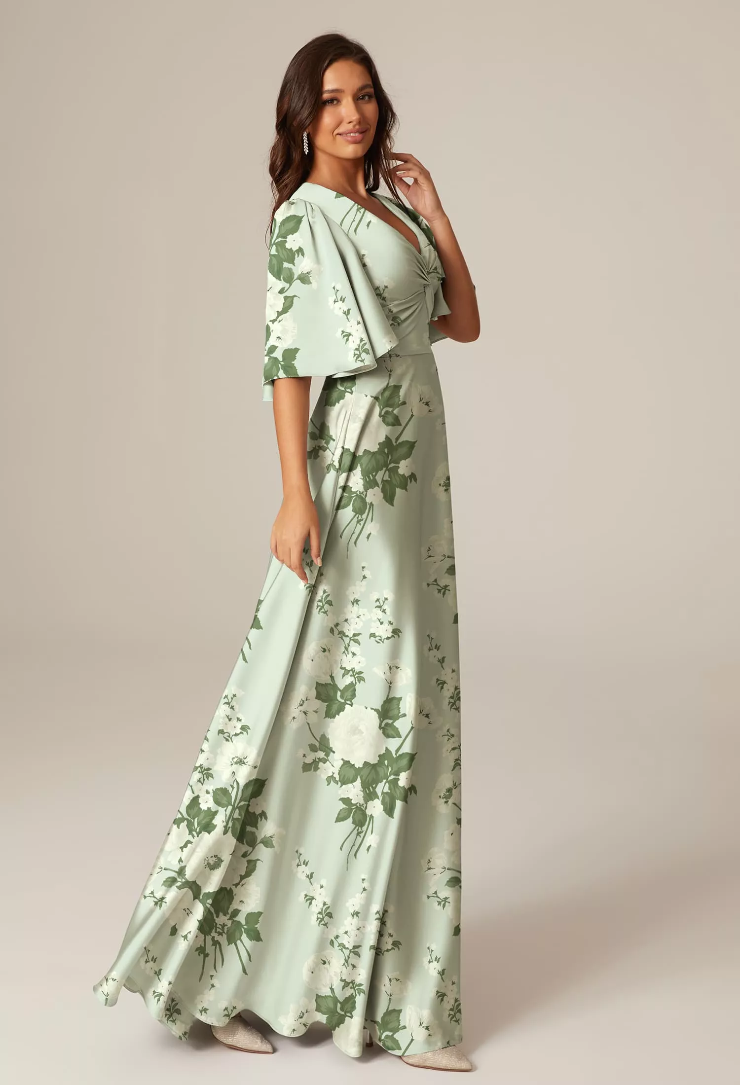 Mottled Moss Green, Green Floral Floral Bridesmaid Dresses | AW.Bridal