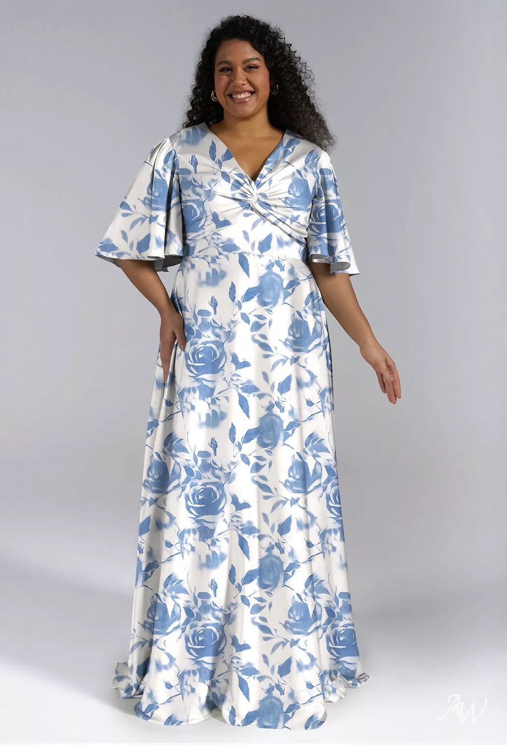 light brown dress Daphne Brown Floral Ruffle Maxi Dress