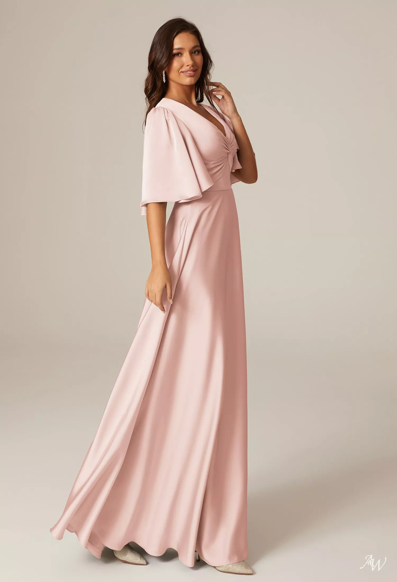 pearl pink satin dress SAU LEE Pearl Satin Gown, Pink Cloud