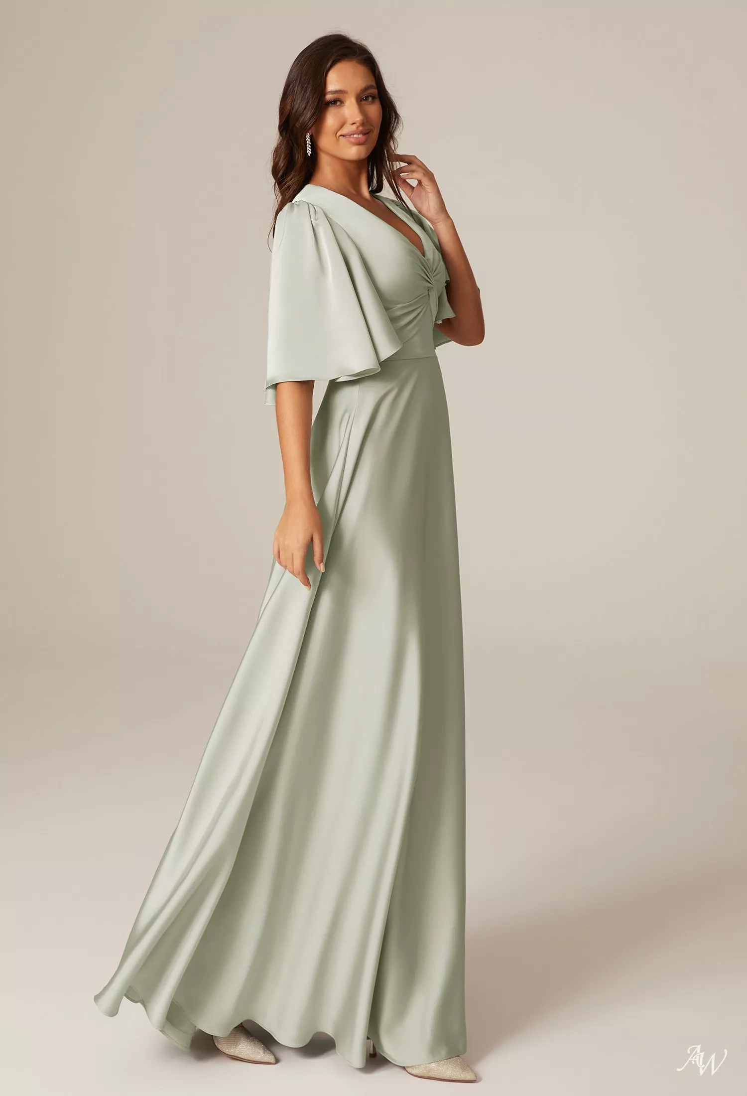 sage green bridesmaid dresses satin under $60 Champagne V-Neck Dress A-Line Floor-Length creating a graceful and elegant look that perfectly complements the wedding theme ZAPAKA Women Sage Green Bridesmaid