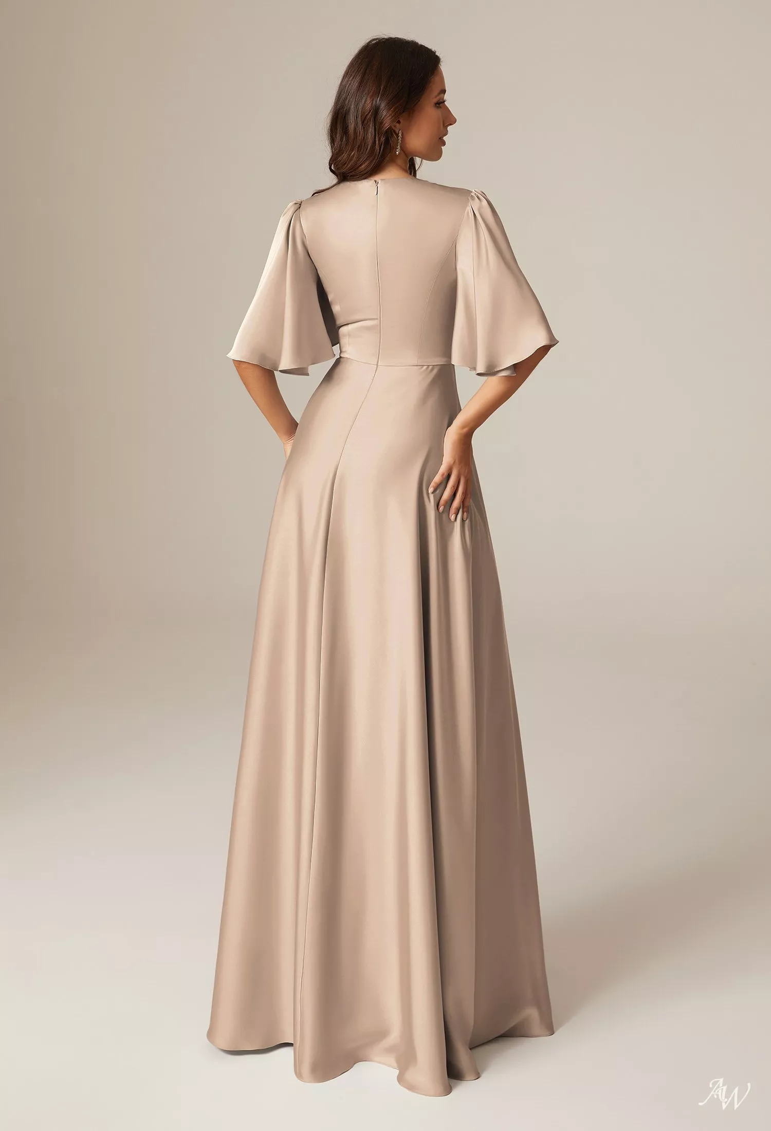 cashmere color bridesmaid dresses AW.Bridal A-line V-Neck Floor Length Short Sleeves Satin Plus Size Dress Taupe Plus Size 18 Size:Adult | 38|R style:MAXI Titanic Project — Blog Short Sleeves