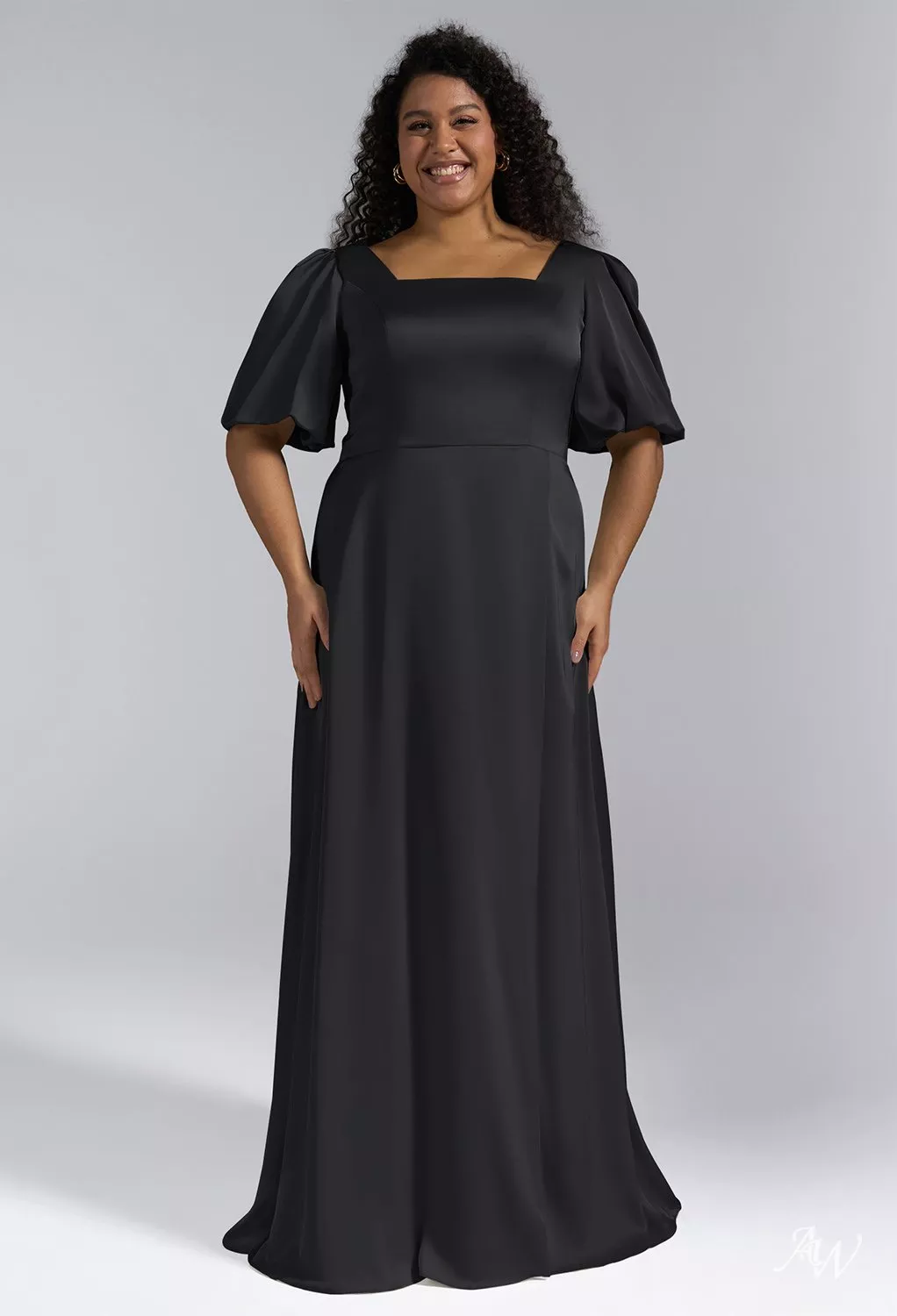AW Etta Dress, Champagne Crystal Satin Satin Charmeuse Floor Length Square  Neckline Bridesmaid Dresses | AW.Bridal