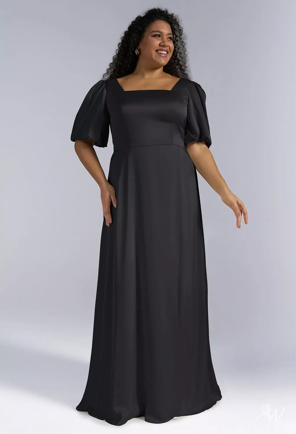 AW Etta Dress, Champagne Crystal Satin Satin Charmeuse Floor Length Square  Neckline Bridesmaid Dresses | AW.Bridal