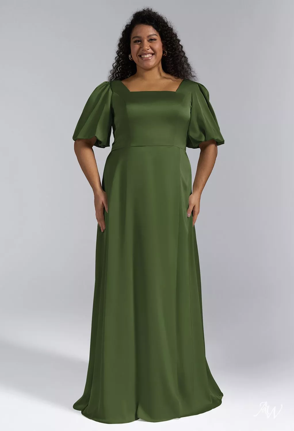 AW Etta Dress, Champagne Crystal Satin Satin Charmeuse Floor Length Square  Neckline Bridesmaid Dresses | AW.Bridal