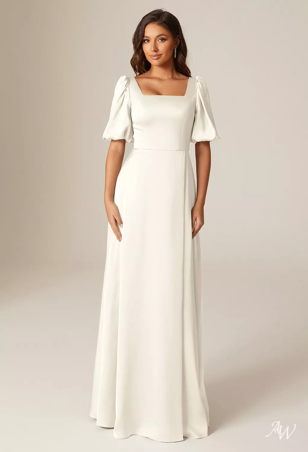 AW Bridal A-line Floor Length Square Neckline Long Bridesmaid Dresses Ivory size 4