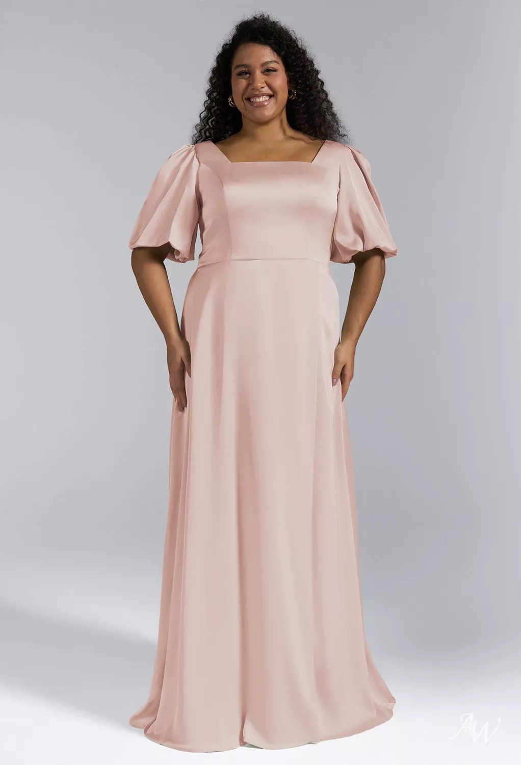 open lace back dress Lavetir Plus Size Bridesmaid Dresses Online A-Line V-Neck Half Sleeves Silk Satin with Pockets Dusty Pink main image 1