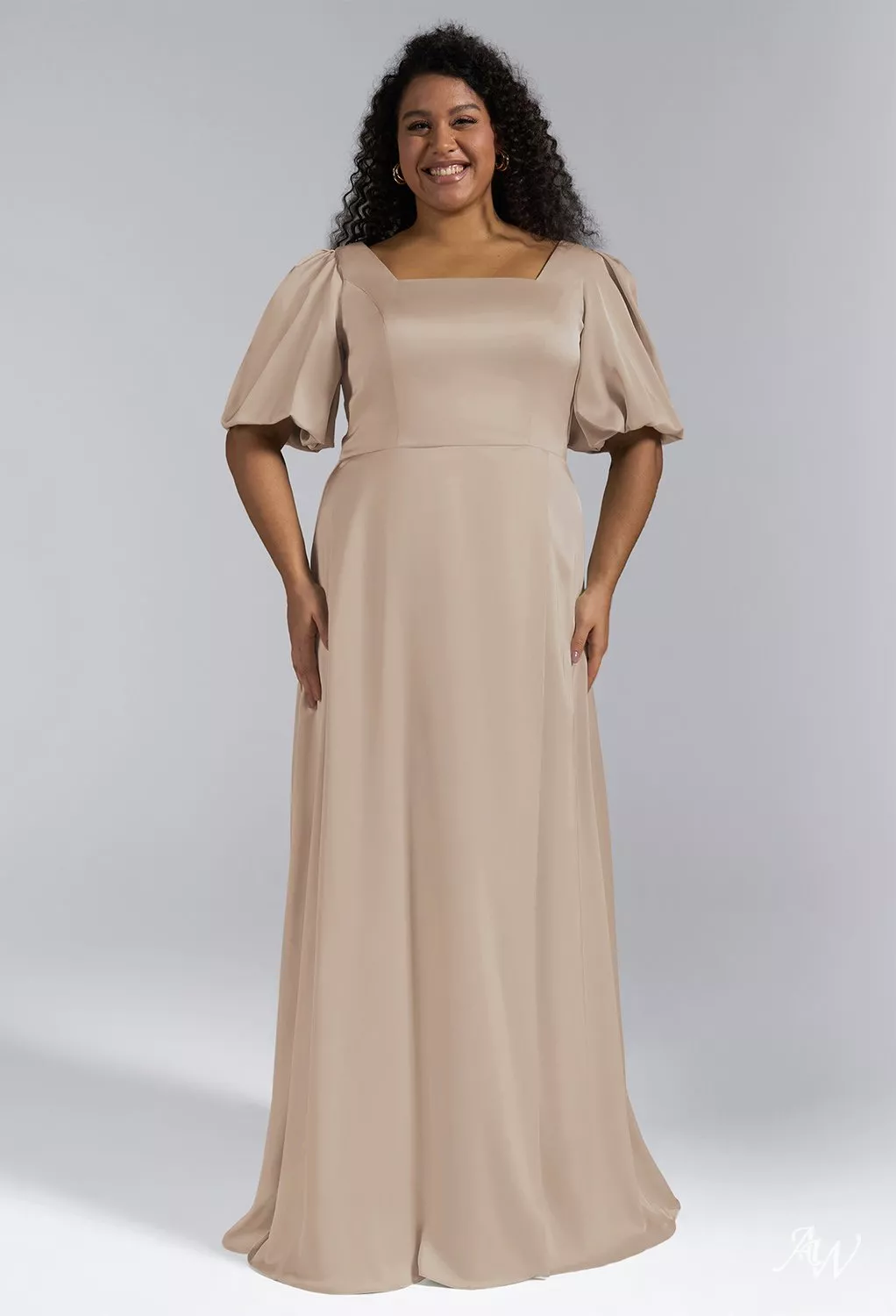 Taupe Satin Midi Dress Satin Puff Sleeve Midi Dress Taupe  SKYEAIRE