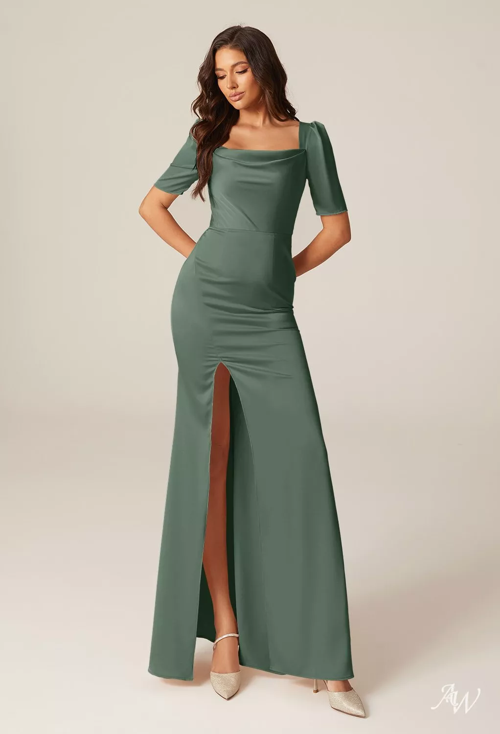 dark olive bridesmaid dresses Olive Bridesmaid Dress Shiny Satin Size Small