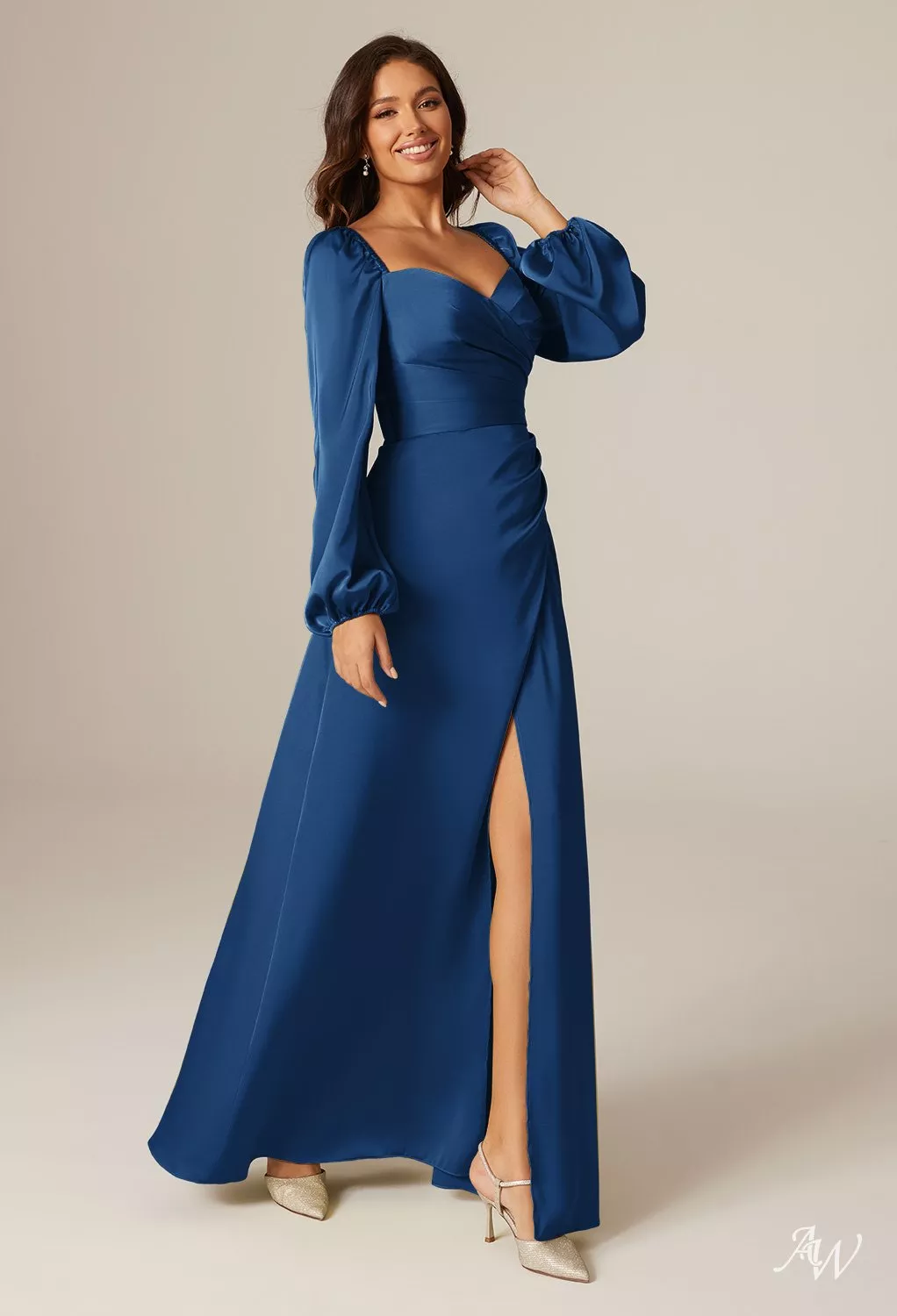 classy cocktail dresses A-Line Dress With Floral Details XS / Champagne colour:Olive color:grey Showcasing a plunging v Neeno Women's Dresses Split