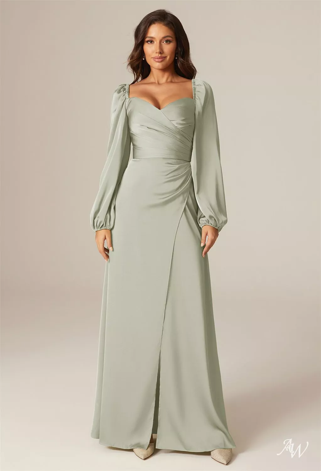 sweetheart neckline maxi dress in sage green Sage Green Satin V-Neck Bridesmaid Dress Mermaid Floor-Length