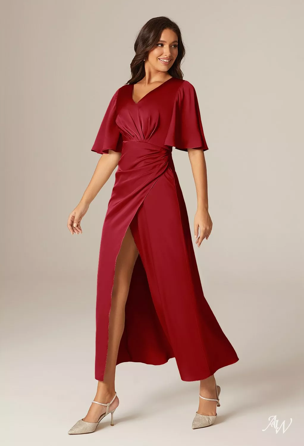 knee length dresses for ladies Dusty Blue Plunging Charmeuse Floor Length A-Line Bridesmaid Prom Dress