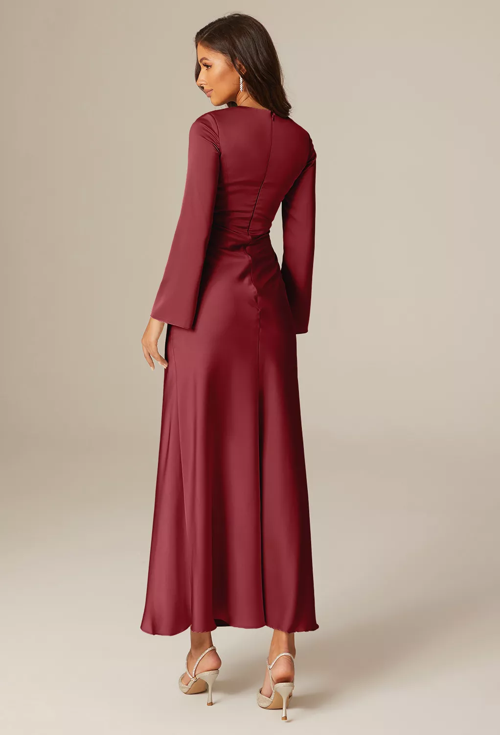 slim fit dress slacks Berrylush Women Solid Maroon Self-Design Patterned V-Neck Layered Fit main image 1