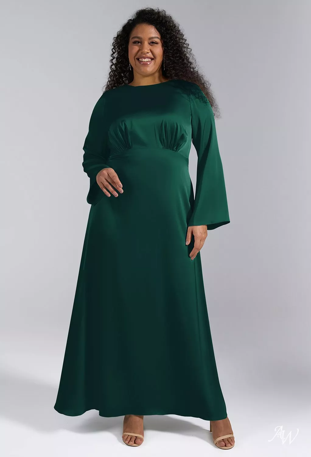 plus size hunter green dress AW.Bridal A-line Bateau Neckline Ankle Length Long Sleeves Satin Dresses Size 8 thewhiteedit