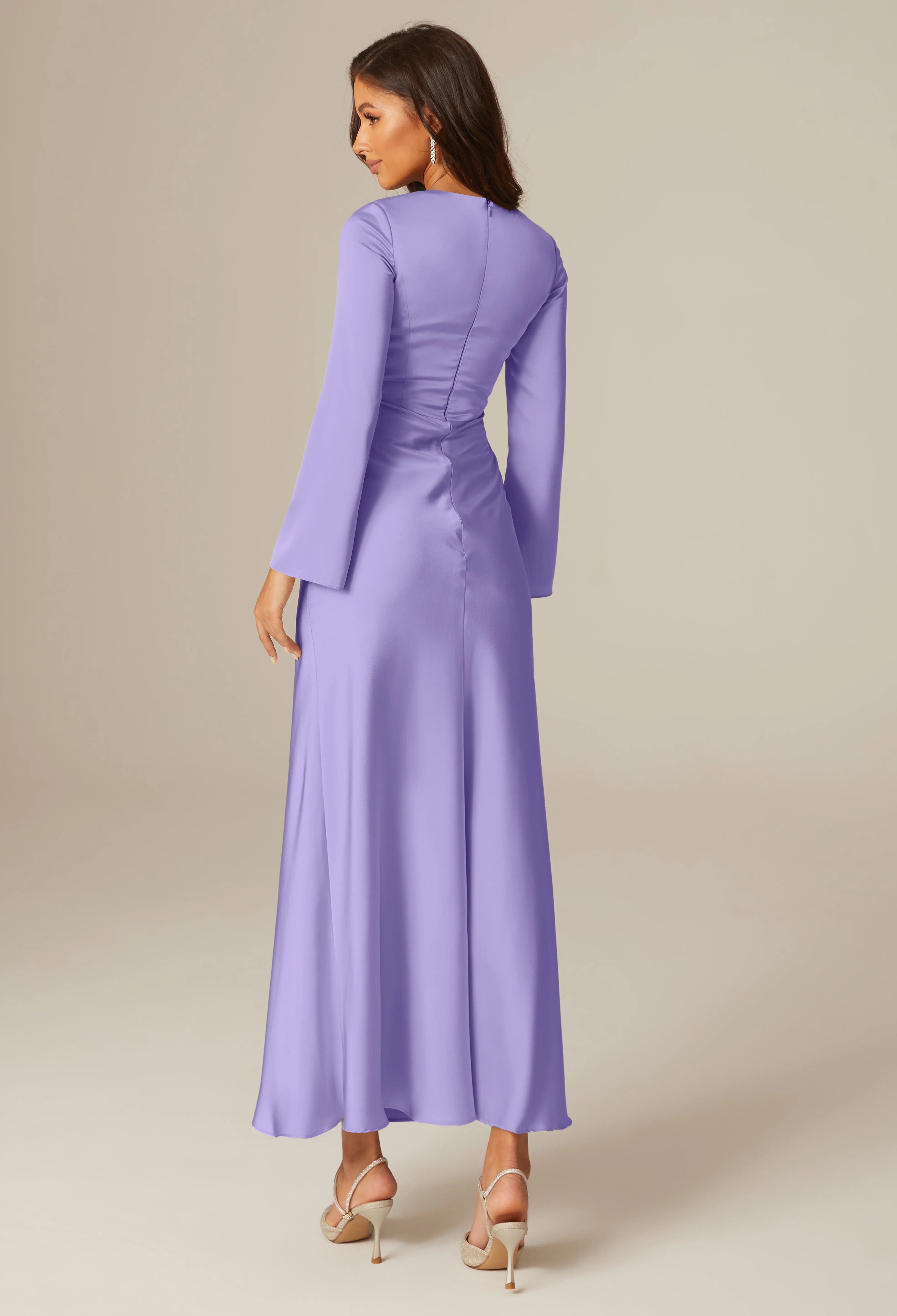 mauve long sleeve bridesmaid dresses Long Formal Flutter Sleeves Bridesmaids Dress main image 0