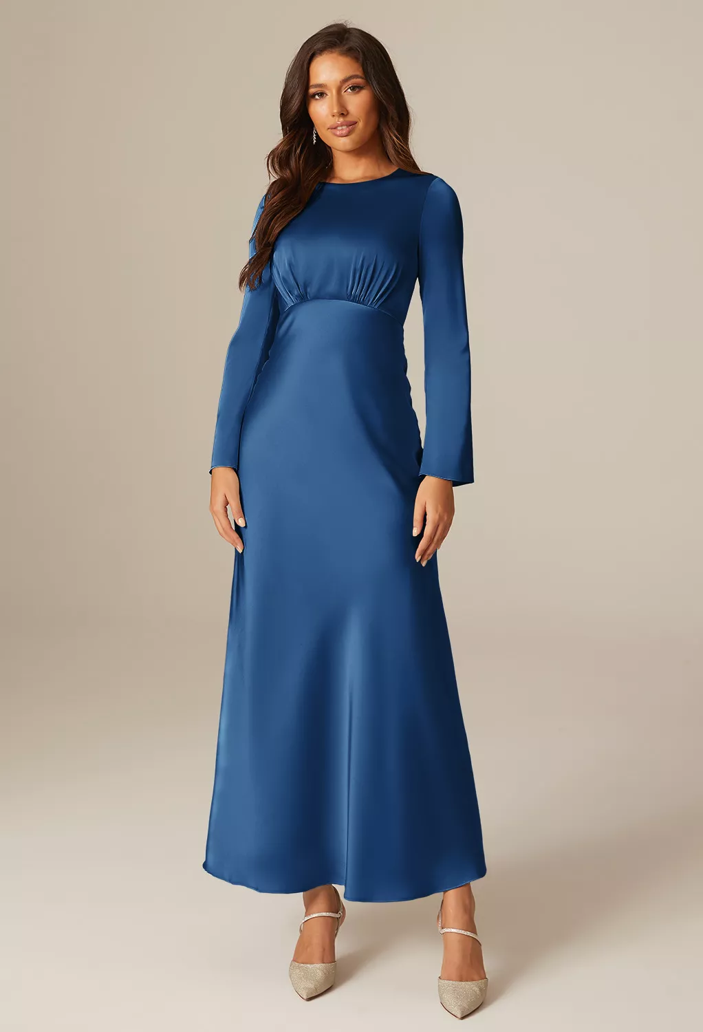 chinese dress ladies Navy Blue A-Line V-Neck 3/4 Lace Sleeves Mother of The Bride Dress