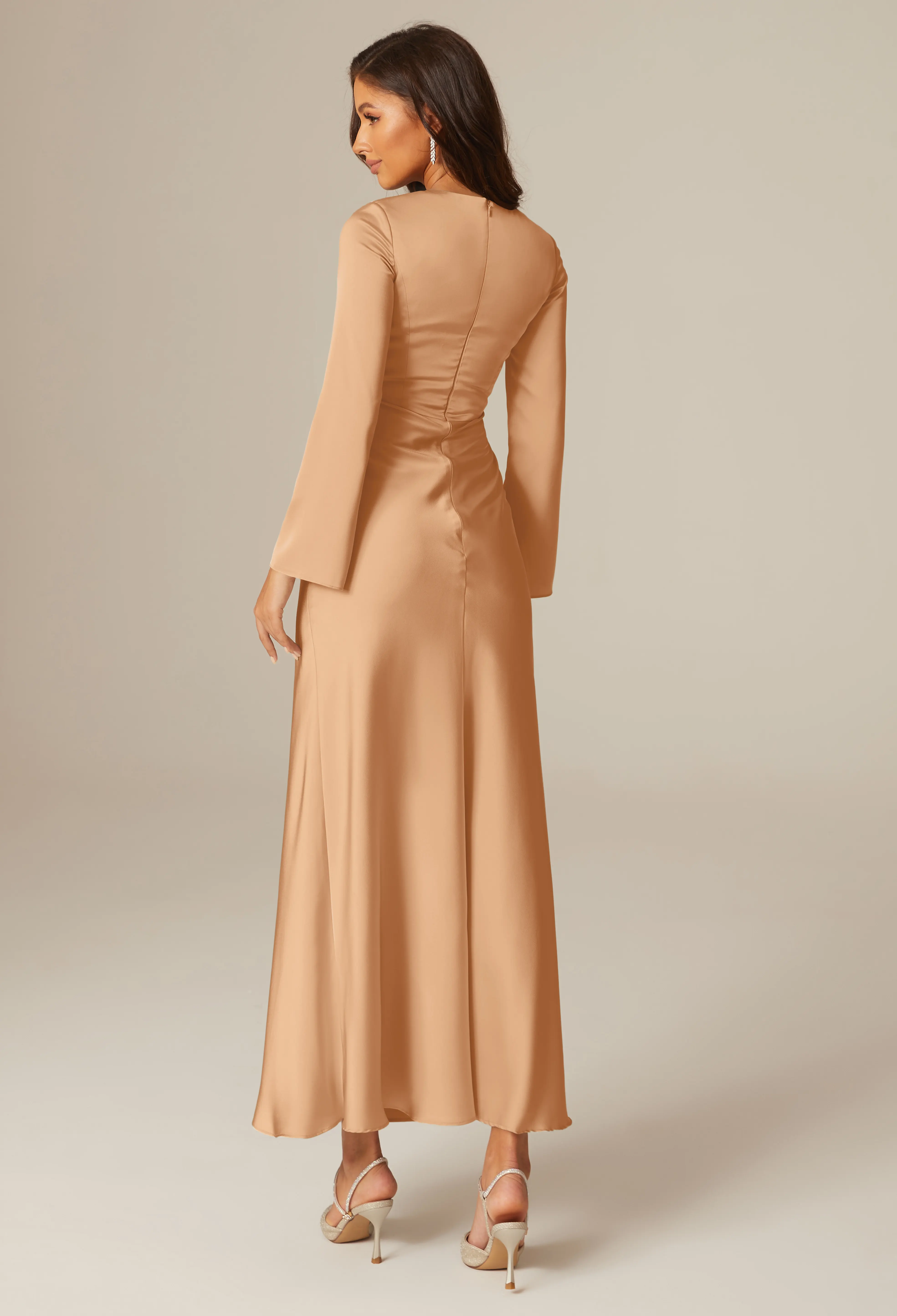 peach long sleeve bridesmaid dresses Pale Peach color