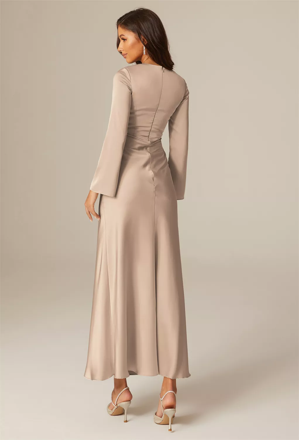 fitted lace wedding dress Long Sleeve Super Soft Jersey Maxi Dress, Rose Taupe – Jolie Moi Retail main image 0