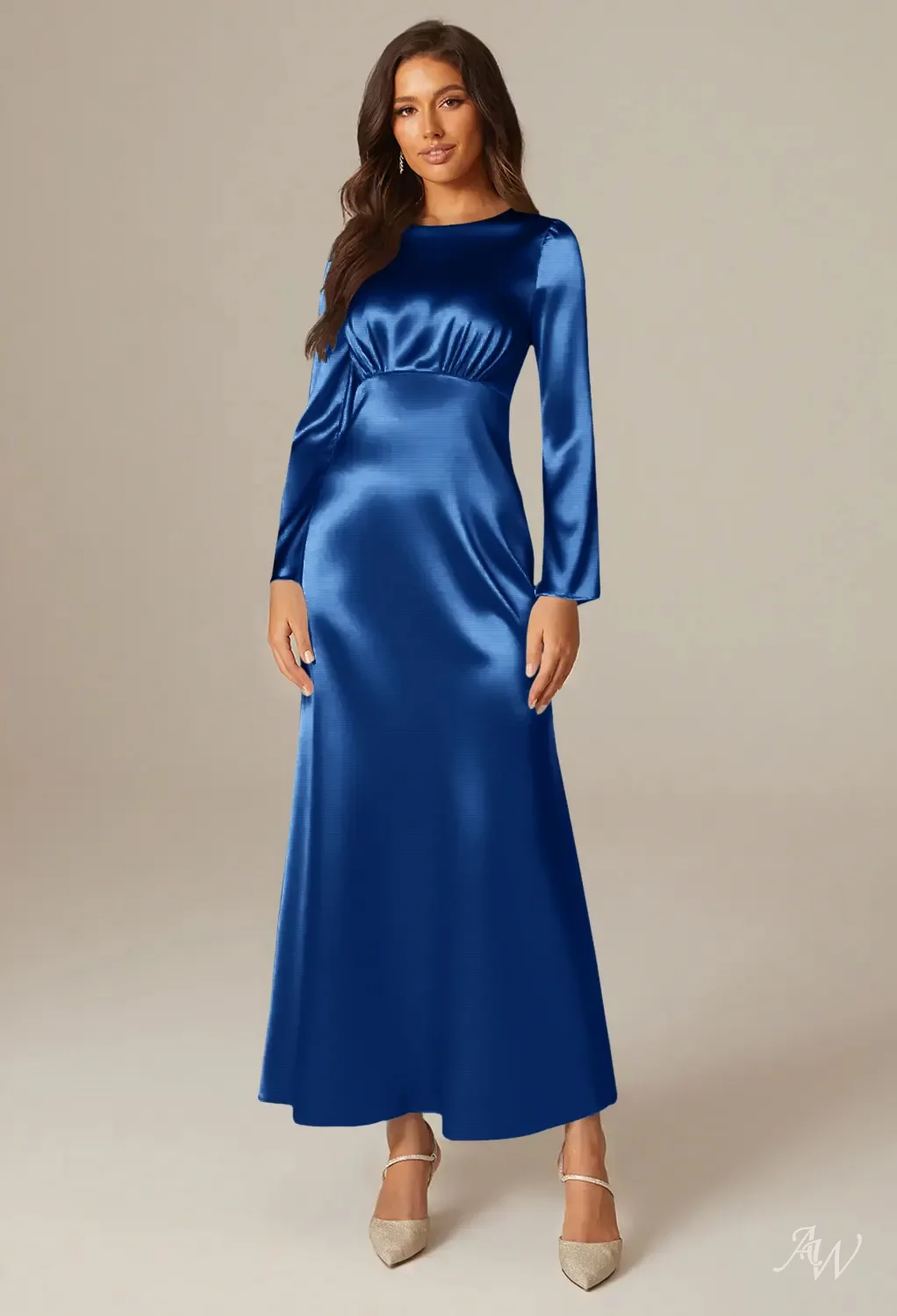 stretch satin bridesmaid dress Stacees A-line Cowl Neck Stretch Satin Long Bridesmaid Dresses with Slit