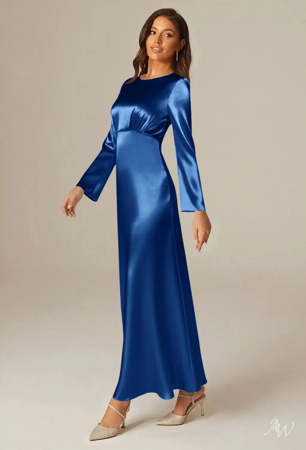 long sleeve navy bridesmaid dresses Navy Blue Lace Modest Bridesmaid Dress with Sleeves