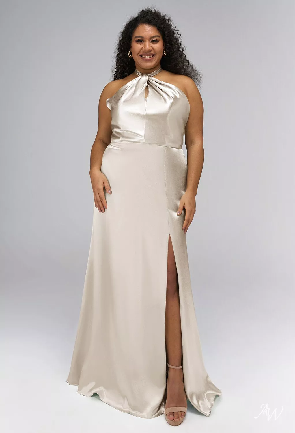 AW Lawrence Dress, Champagne Crystal Satin Satin Charmeuse Floor Length  V-Neck Bridesmaid Dresses
