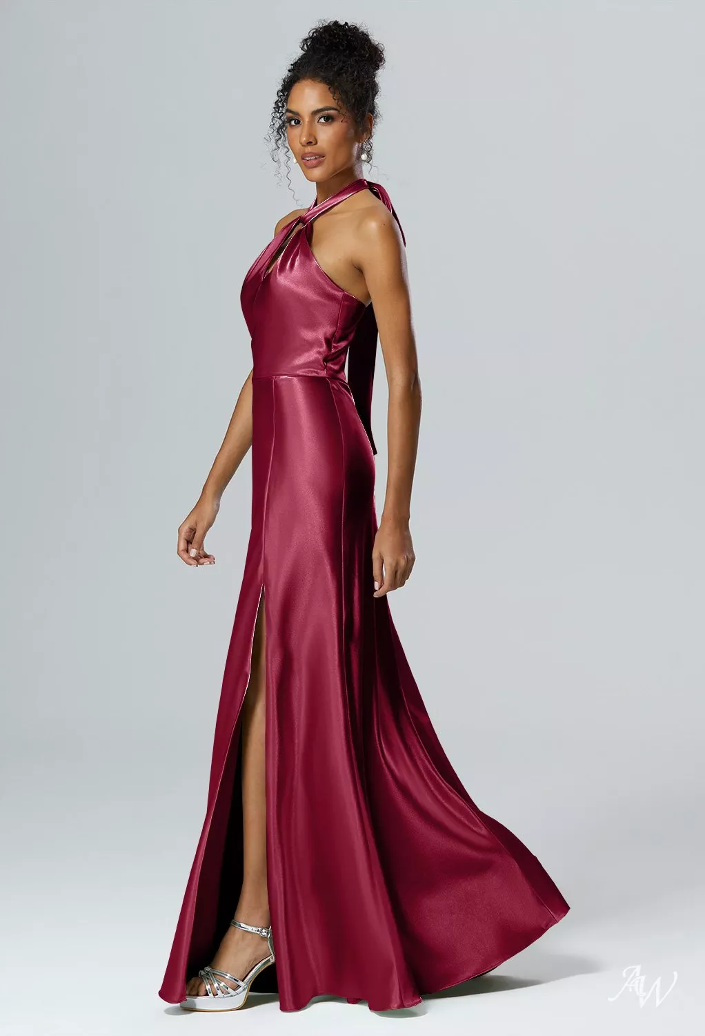 claret color bridesmaid dresses AW.Bridal Mermaid V-Neck Floor Length Sleeveless Crystal Satin Split Long Dress Deep Plus Size 18 With an array of mint green with ruffles Black Mini Dresses - Bottom Size:40x30