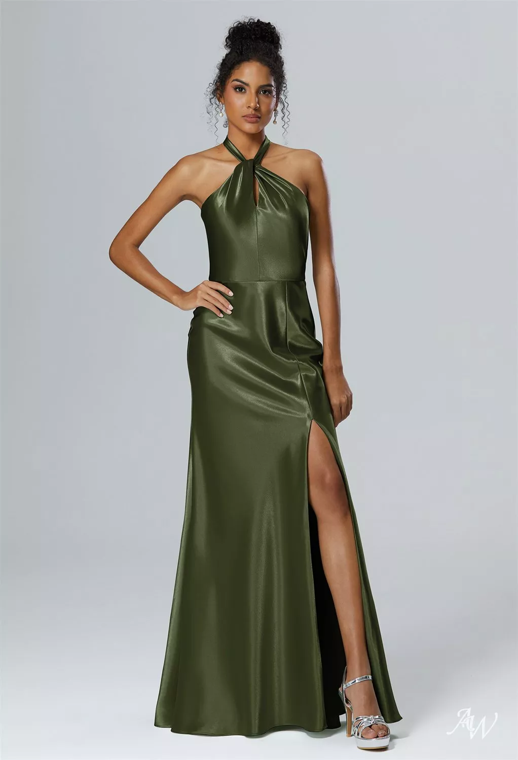 champagne green dress ZAPAKA Women Champagne Mermaid Prom Dress with Slit Off The Shoulder Satin Long Evening Dress, Dark Green / US12 main image 0