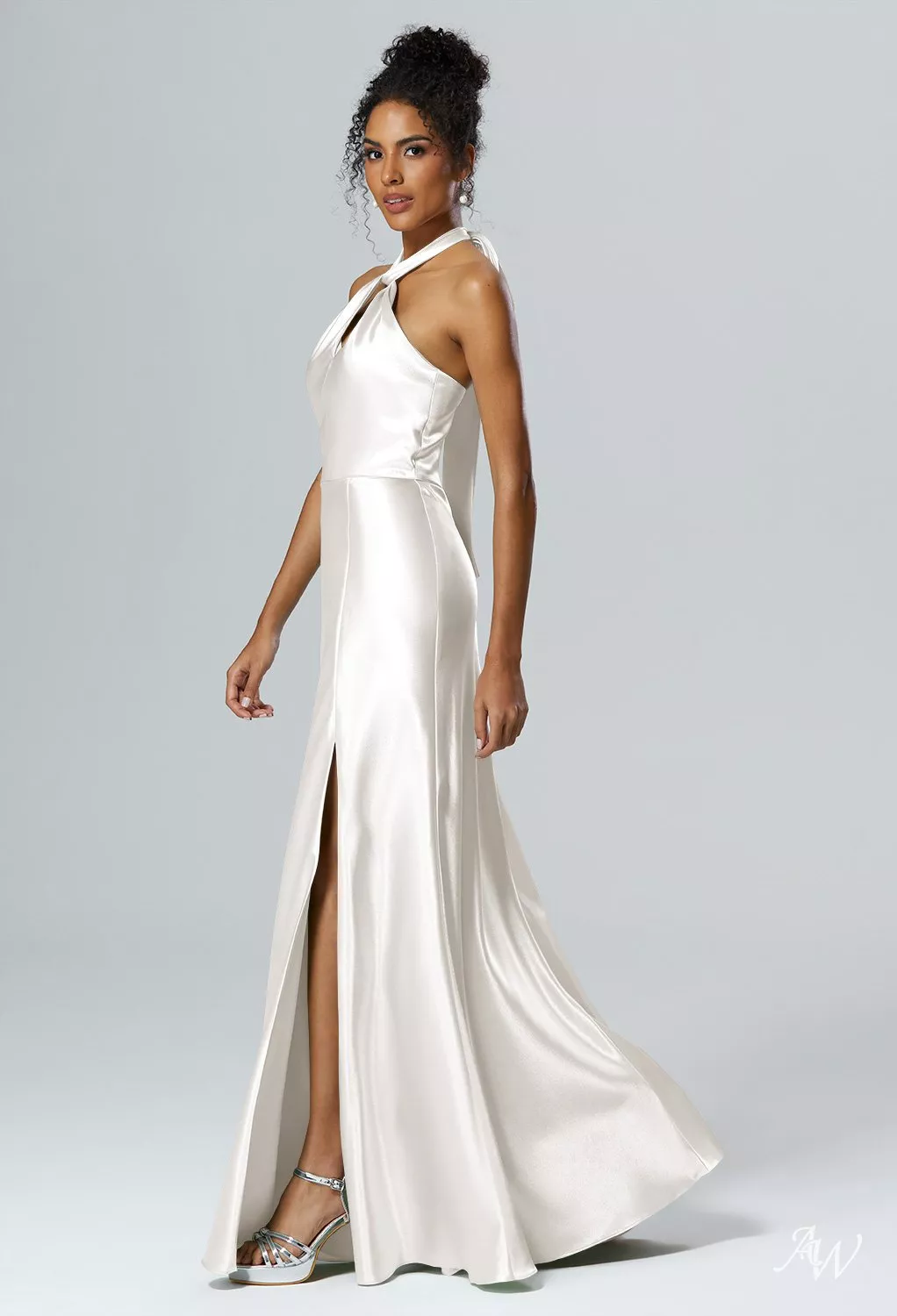 sachin and babi light blue dress AW Lawrence Dress, Champagne Crystal Satin Satin Charmeuse Floor Length  V-Neck Bridesmaid Dresses