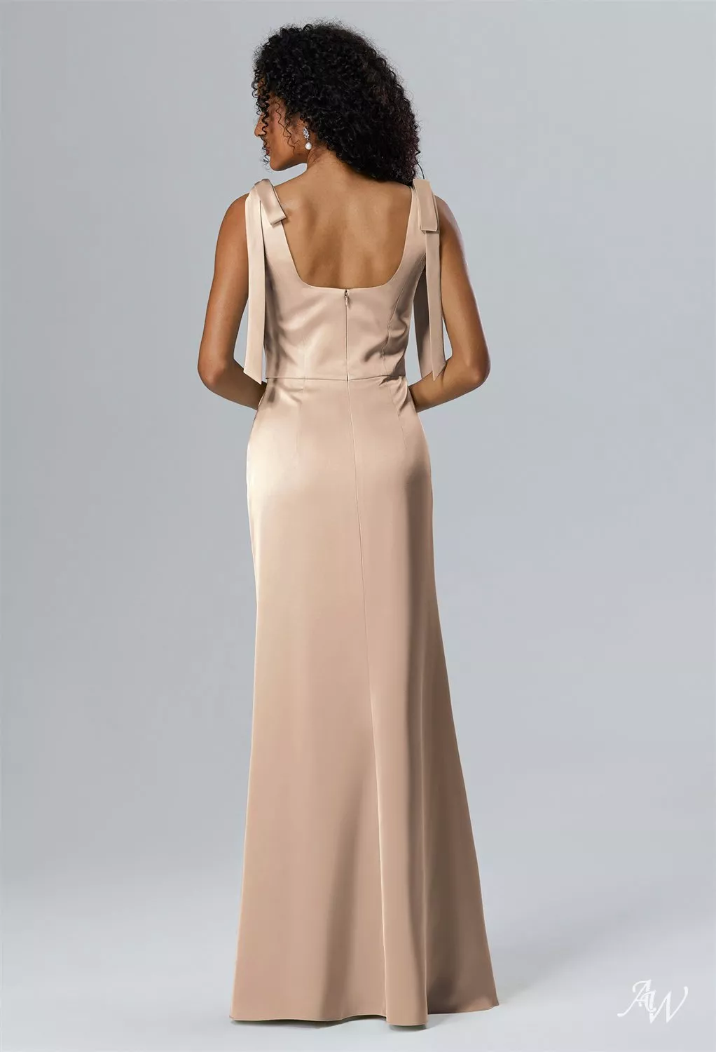 AW.Bridal Mermaid Square Neckline Floor Length Sleeveless Satin Bow/Bowknot Bows Split Plus Size Dresses Dress Taupe Plus Size 18