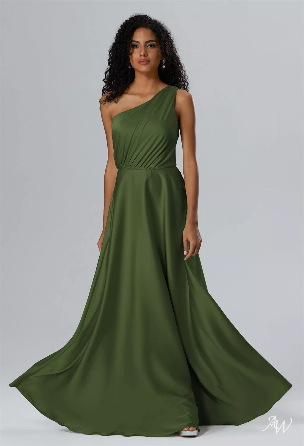 green one shoulder bridesmaid dresses Azazie Charlize