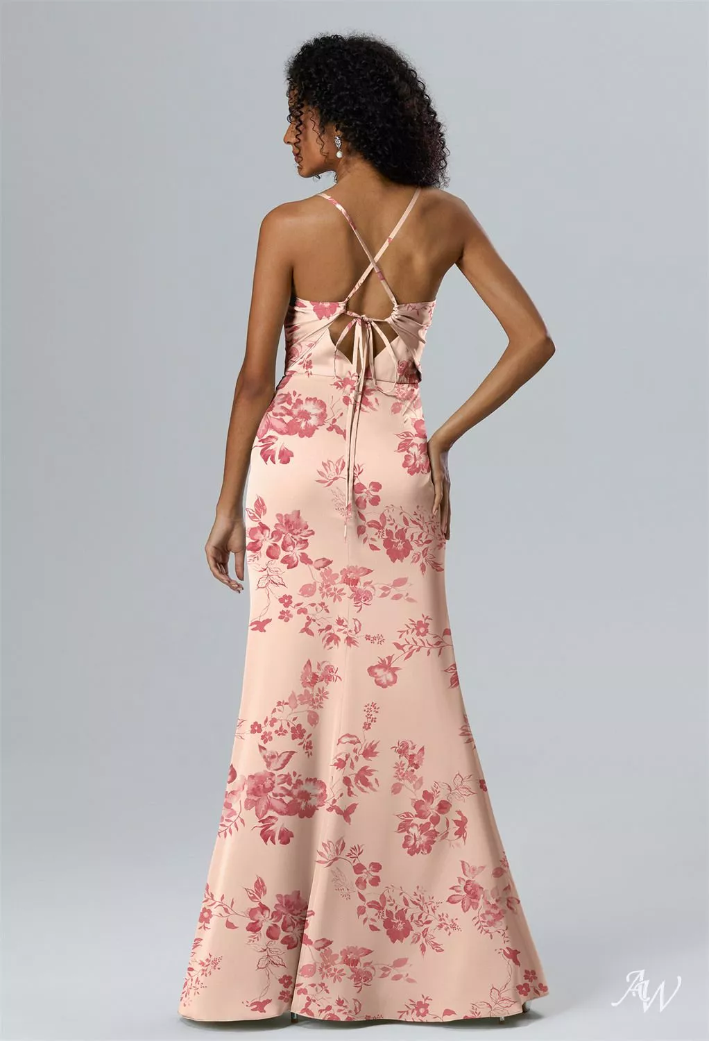 cherry blossom pink bridesmaid dresses Lace Appliqued Bodice Pink Chiffon Long Mismatched Bridesmaid Dresses with Slit APD2254