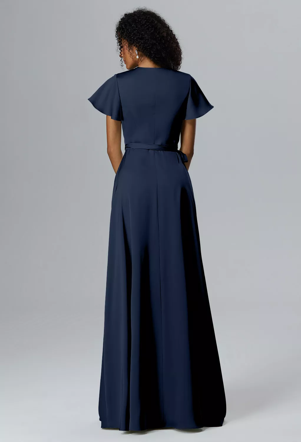charcoal blue bridesmaid dresses Kennedy Blue Kelly Luxe Satin Bridesmaid Dress