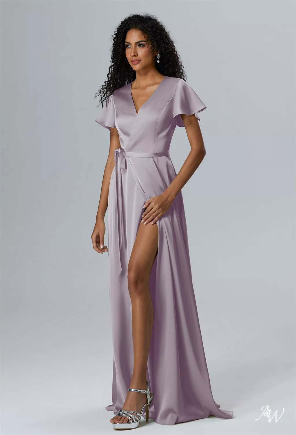 purple haze dress AW.Bridal A-line V-Neck Floor Length Short Sleeves Satin Plus Size Dresses Dress Purple Haze Plus Size 16