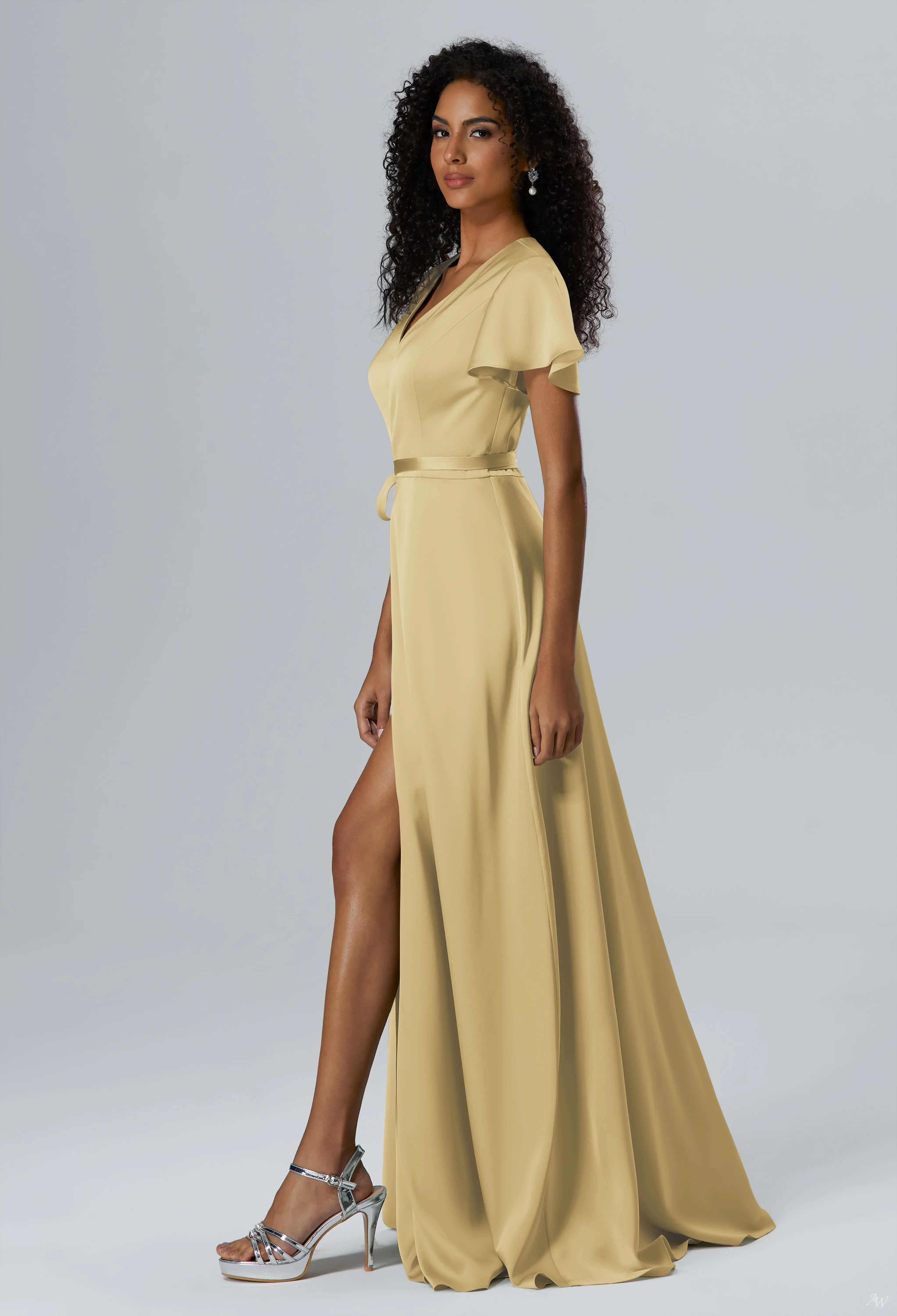sand satin bridesmaid dresses One-Shoulder Stretch Satin Bridesmaid Dress