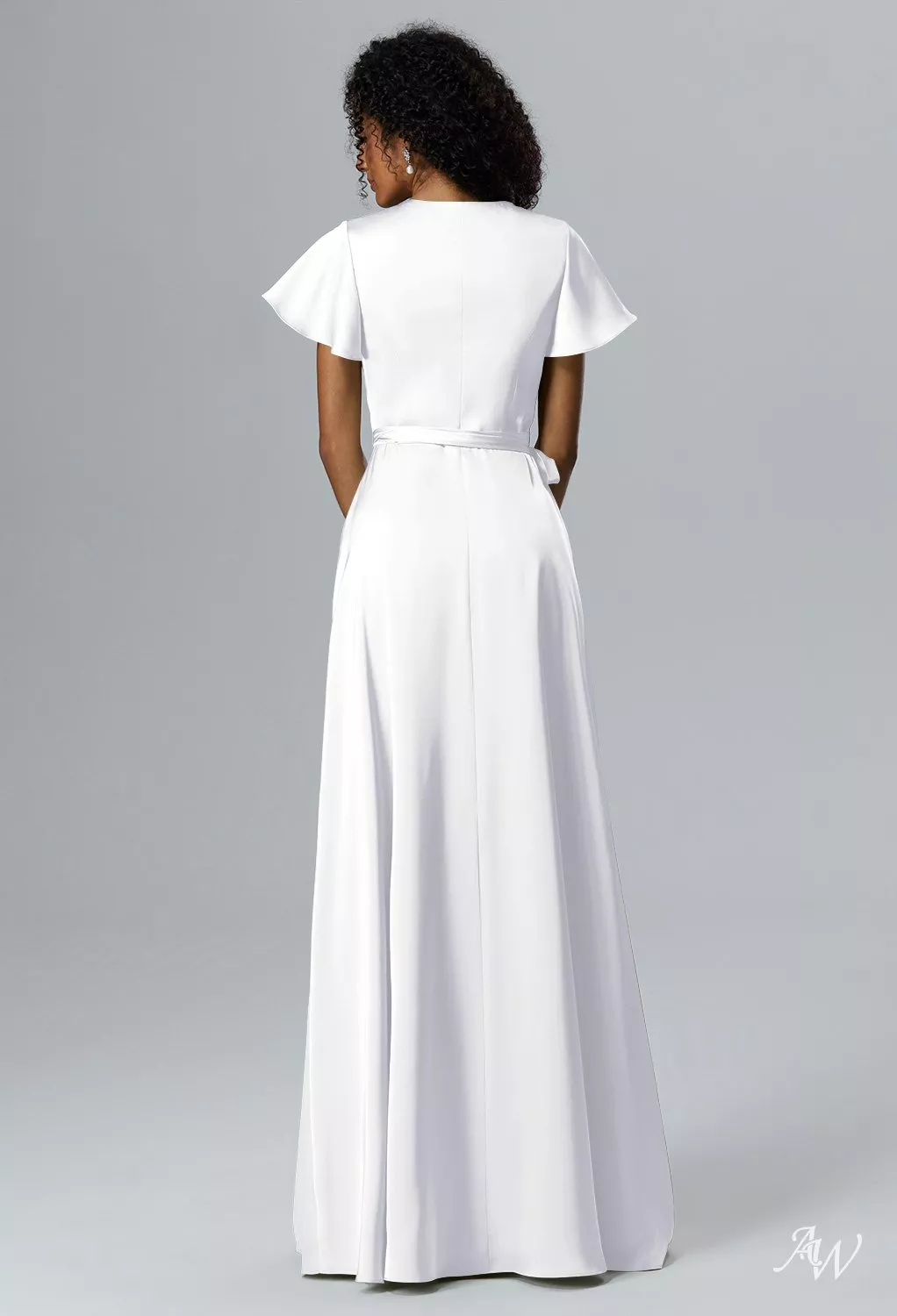 AW.Bridal A-line V-Neck Floor Length Short Sleeves Satin Long Bridesmaid Dresses Dress White Plus Size 18