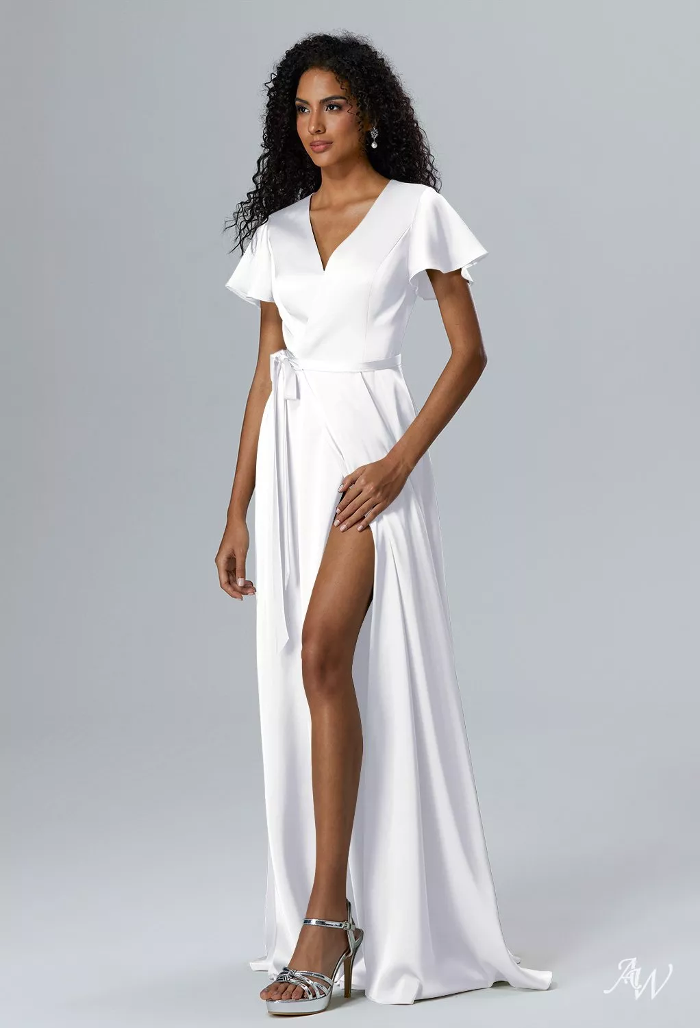 white fox bridesmaid dresses AW.Bridal A-line V-Neck Floor Length Short Sleeves Satin Long Dress Plus Size 18 Giselle Corset Satin Maxi GA_4_SINMOREUS Size:32/29 Champagne towers and “I