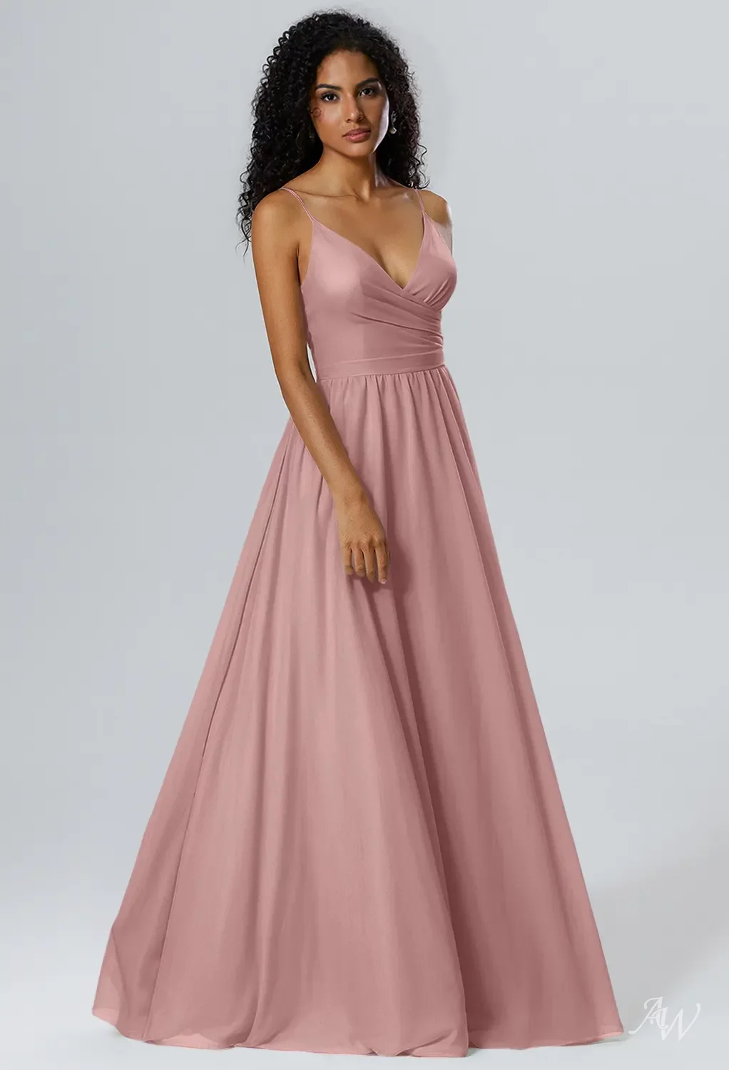 dusty pink chiffon dress Dusty Pink Chiffon V-neck Long Bridesmaid Dress - Elegant and Timeless main image 0