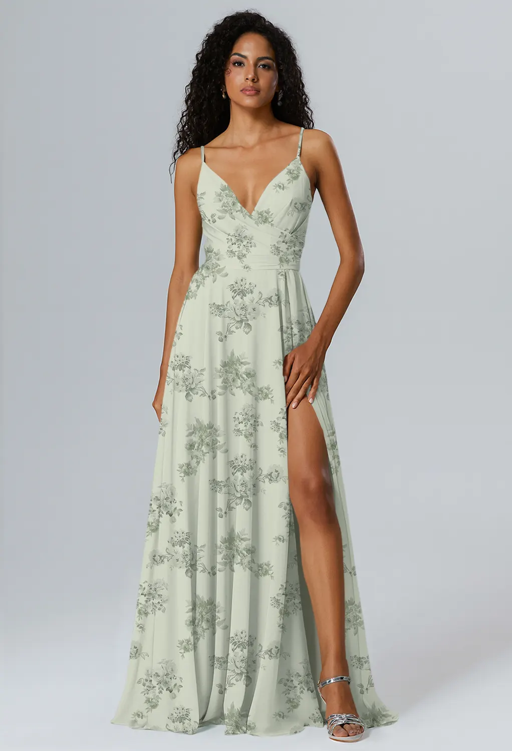 pistachio green color dress Penoy, Green Floral Floral Bridesmaid Dresses sleeve_type:Strapless