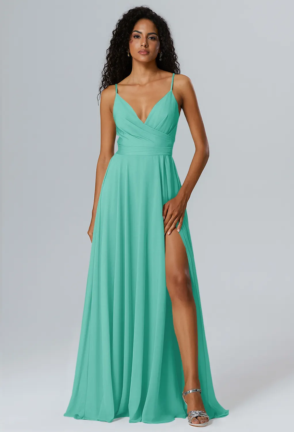 glacier blue bridesmaid dresses Three Style Long Chiffon Sky Blue Bridesmaid Dress – TANYA BRIDAL main image 1