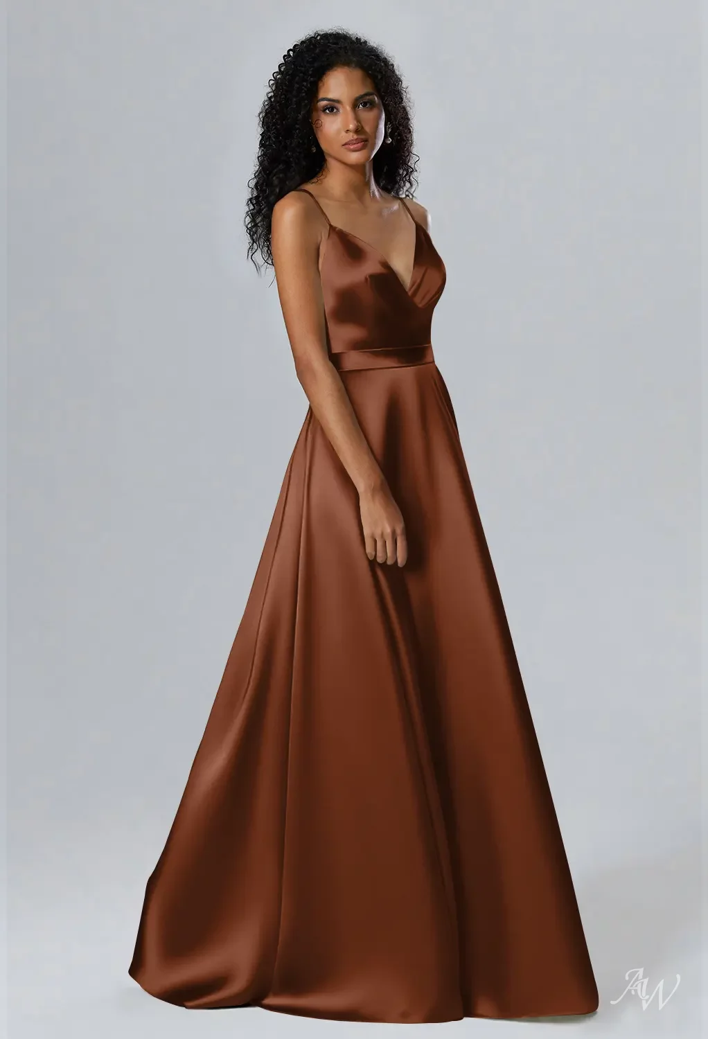bridesmaid dresses tan AW.Bridal Crystal Satin A-line V-Neck Floor Length Sleeveless Spaghetti Straps Ruching Split Dress Size 8 champagne cream bridesmaid dresses