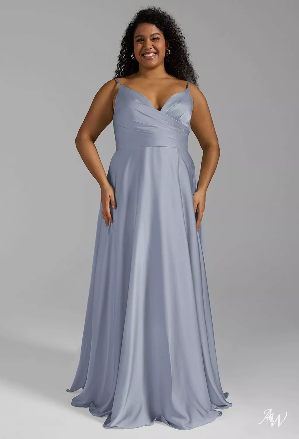 dusty blue bridesmaid dresses plus size AW.Bridal A-line V-Neck Floor Length Sleeveless Spaghetti Straps Satin Ruching Split Long Dress 8 Color:48 Long luxire:formality:2 Lavender Prom Dresses Modest Wedding dress Discover this chiffon one