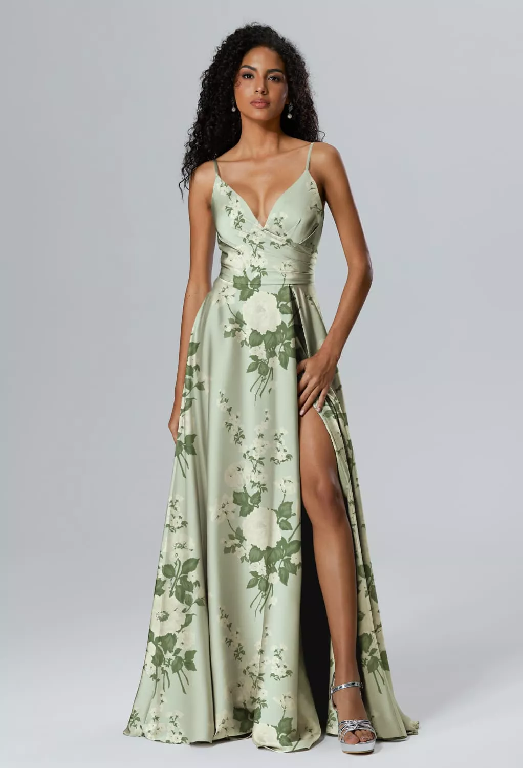 Mottled Moss Green, Green Floral Floral Bridesmaid Dresses | AW.Bridal
