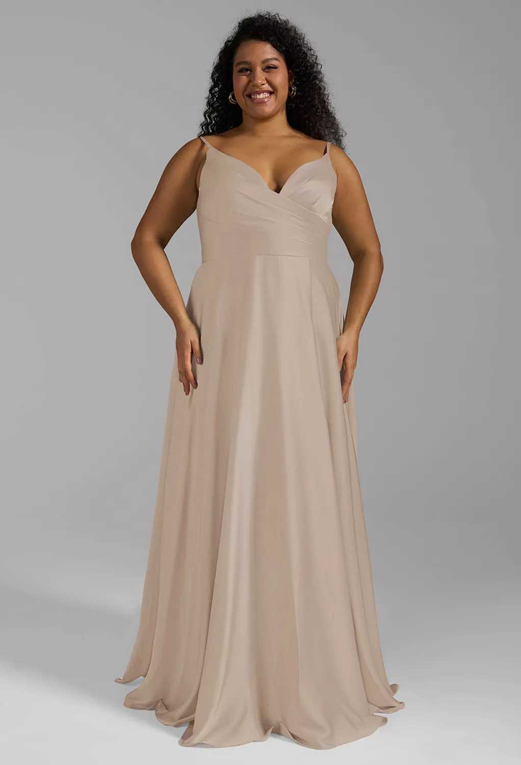 taupe boho bridesmaid dresses Vintage Long Sleeves Wedding Dresses V Neck Satin Ball Gown main image 0