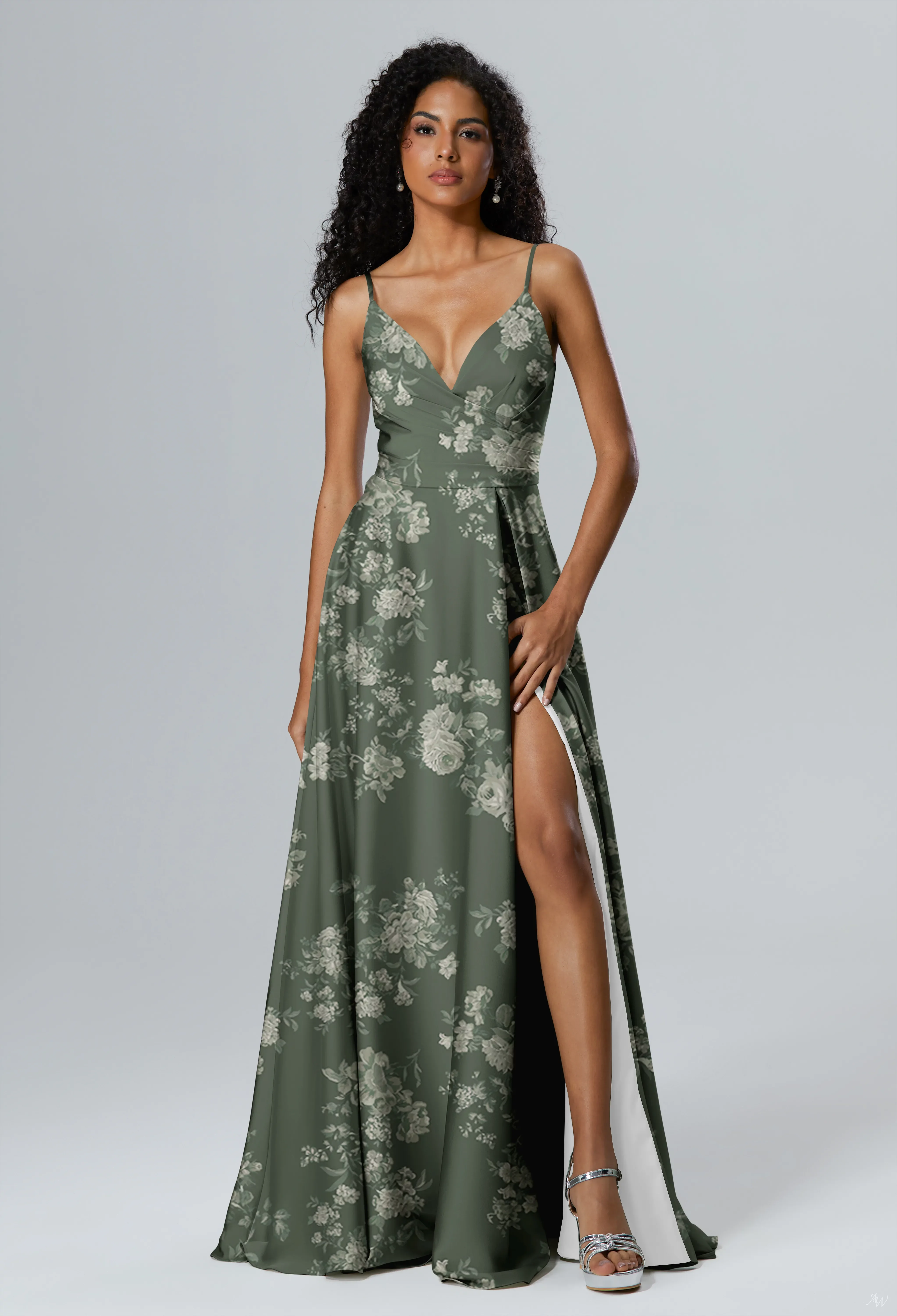bridesmaid dresses with roses AW.Bridal A-line V-Neck Sleeveless Spaghetti Straps Satin Ruching Split Floral Plus Size Floral Dress Trumpet Teal Rose Plus Size 18 drop:january2020
