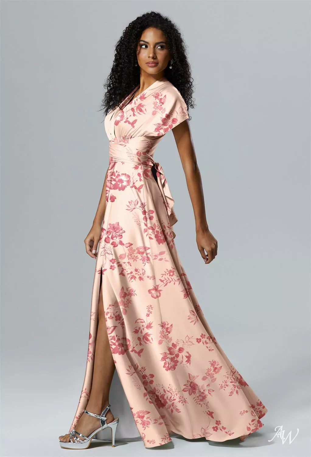blossom pink bridesmaid dresses AW.Bridal A-line V-Neck Floor Length Sleeveless Satin Ruching Split Floral Floral Dress Cherry Size 4 Celebrate your friends big Season:Summer 2026 HERMES Fuchsia Maxi Beach Size:XL 10/12