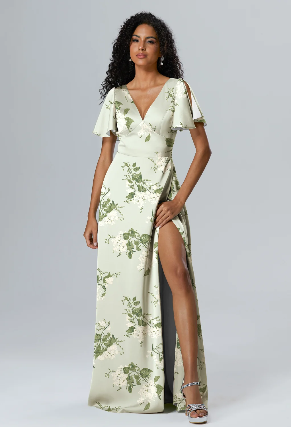 maxi formal dress Ladivine KV1056 Long Fitted Satin Maxi Slit Formal Prom Dress Off the
