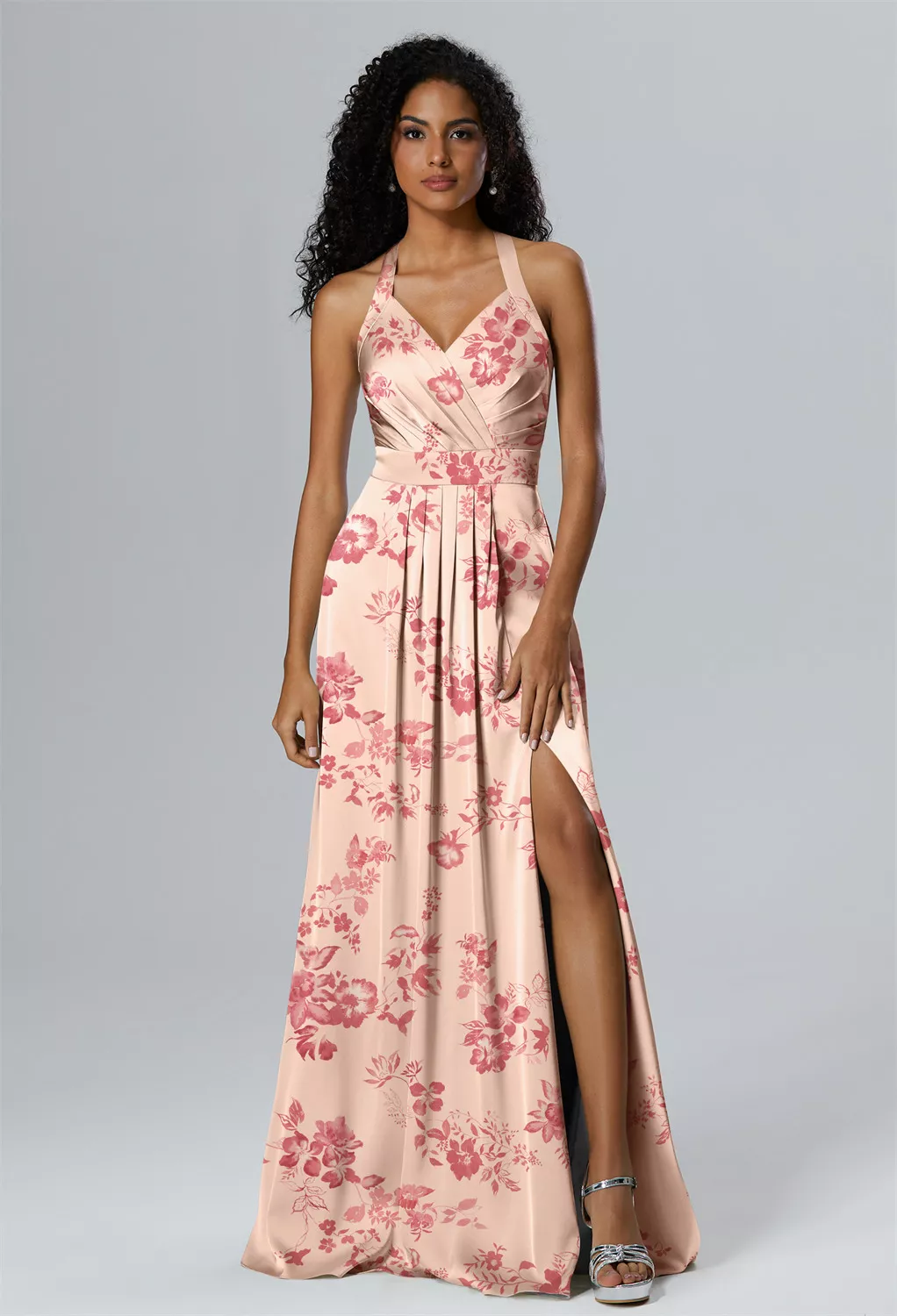 open lace back dress Off the Shoulder Pink Floor Length Pregnant Bridesmaid Dress – FancyVestido main image 1